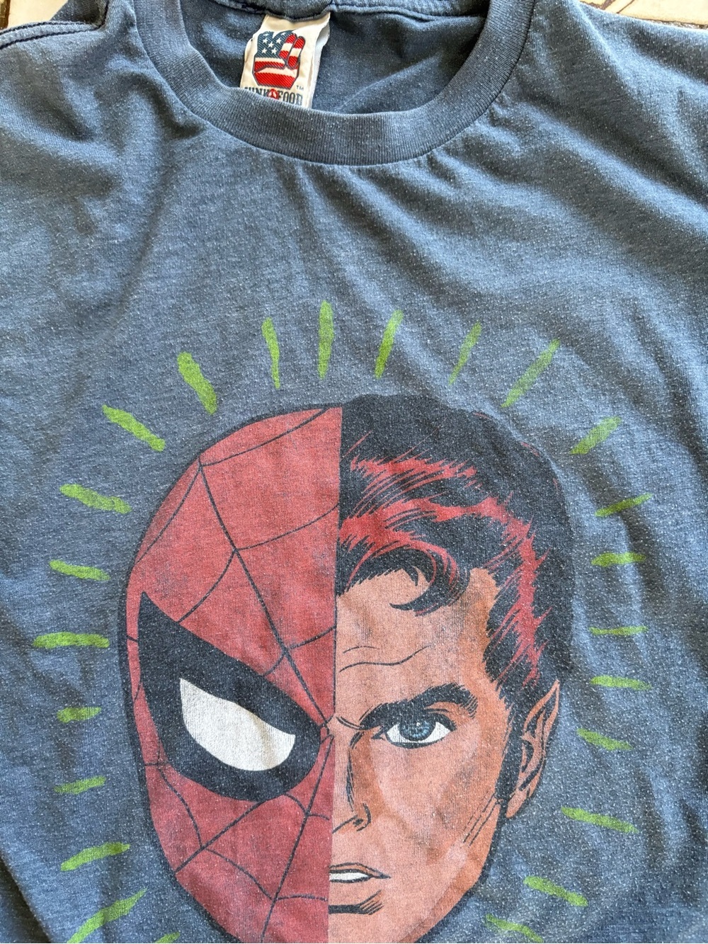 Men's Blue Graphic Spider-Man Half-Face T-Shirt - Picture 3 of 5